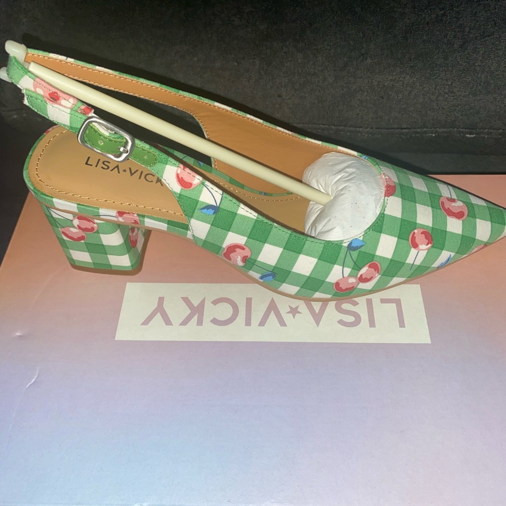 Lisa Vicky Zee-V Green Cherry Checkered Heels